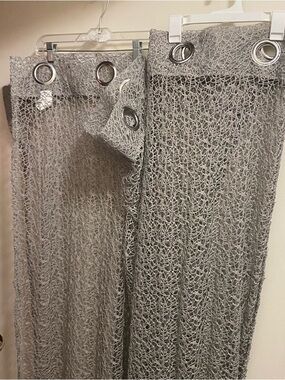 Set Lot Of 2 Gray Open Net Window Curtains By Acus Textiles 56”W x 96”L  56x96